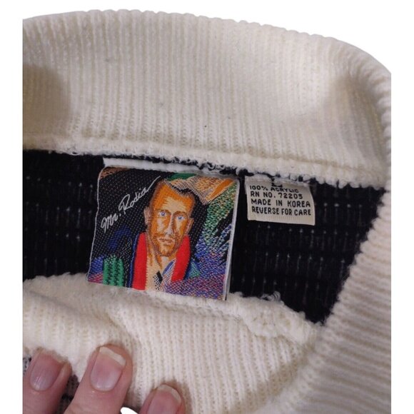 Vtg 90s Mr Rodia Striped Cross Sweater Black & White Size Large - Grunge… - Picture 4 of 5